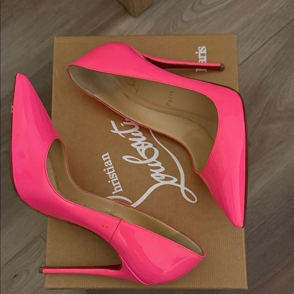 Christian Louboutin Neon Pink Patent Pointed-Toe Pumps - Picture 5 of 8
